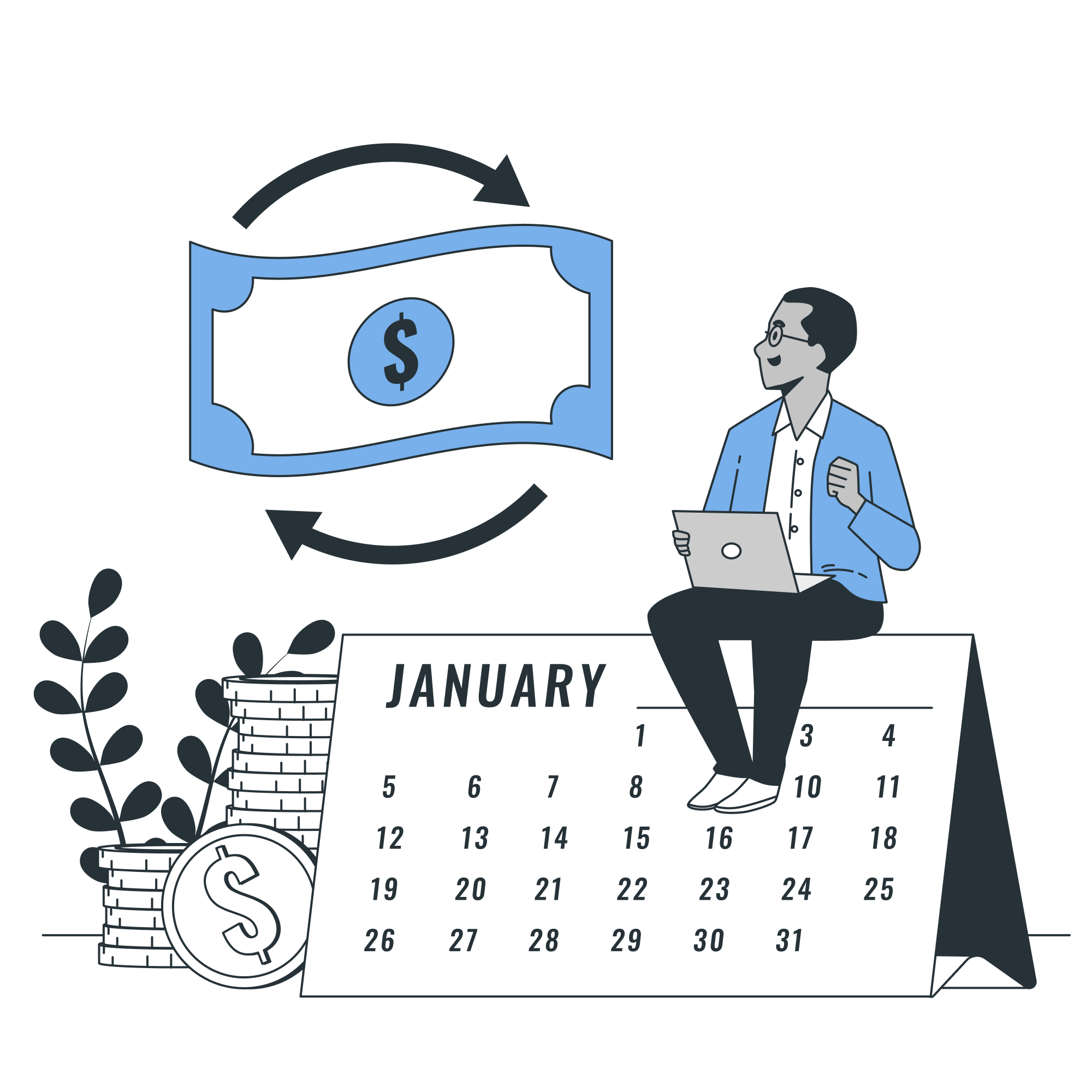 Calendar And Money Transfer Graphic